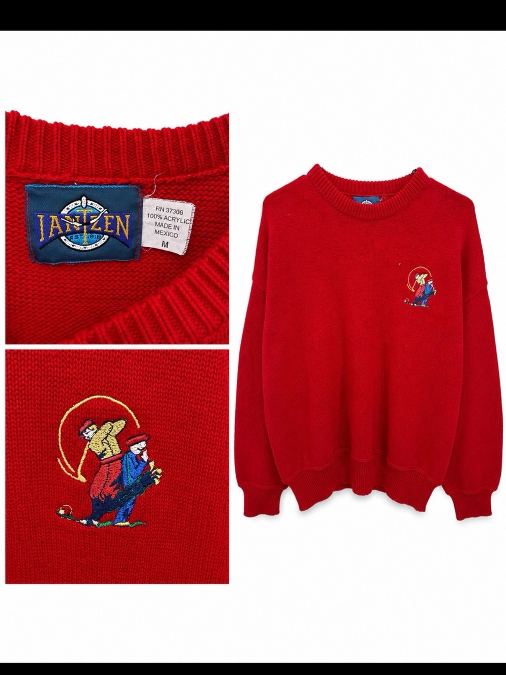 Vintage Jantzen Red Crewneck Sweater with Embroidered Golfer